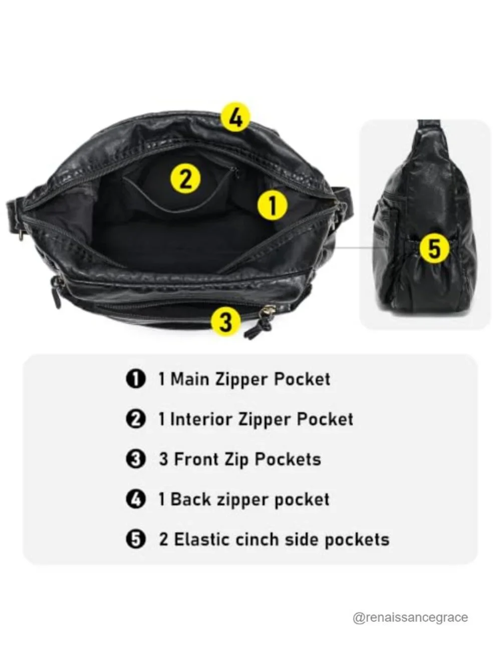 Soft Faux Leather Hobo Shoulder Bag Crossbody with Multiple Zipper Pockets
